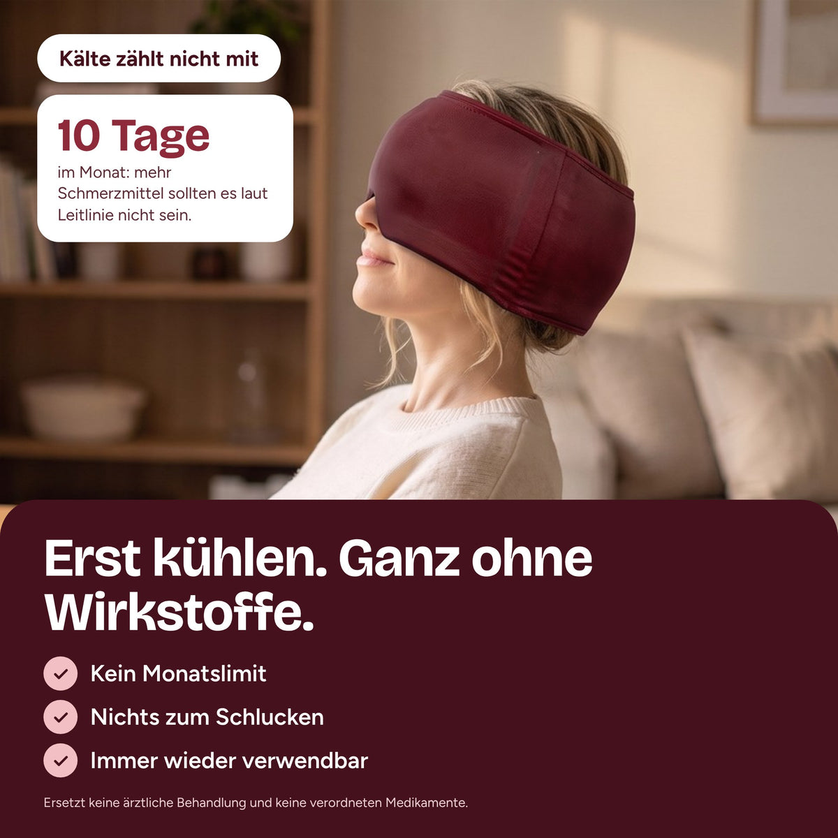 Taxxal Kühlkappe – Migränemaske in Bordeauxrot