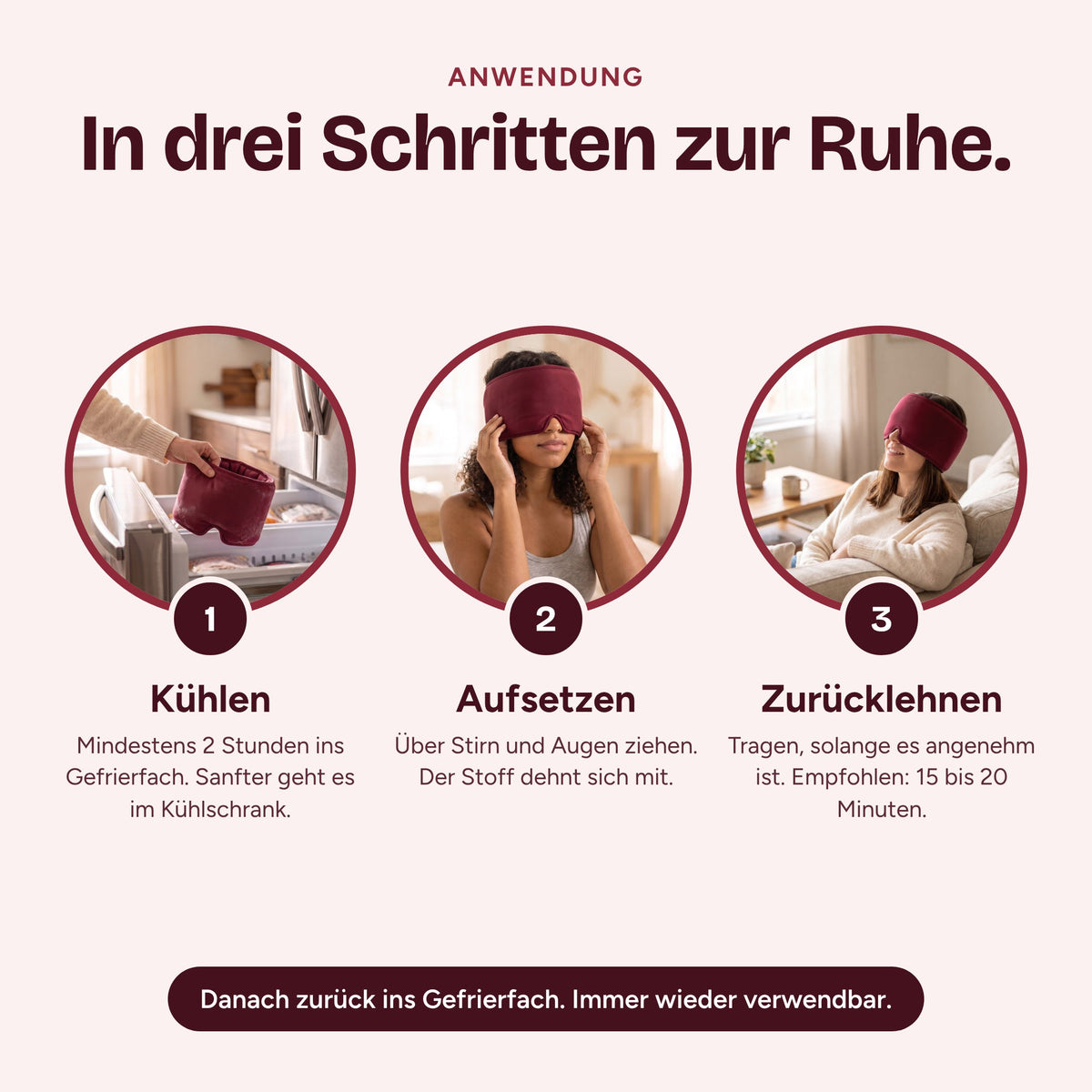 Taxxal Kühlkappe – Migränemaske in Bordeauxrot