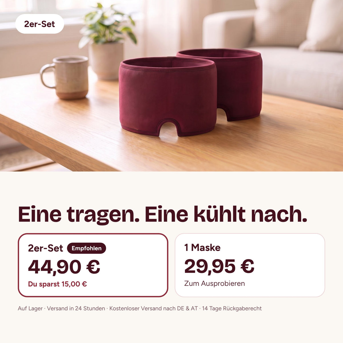 Taxxal Kühlkappe – Migränemaske in Bordeauxrot